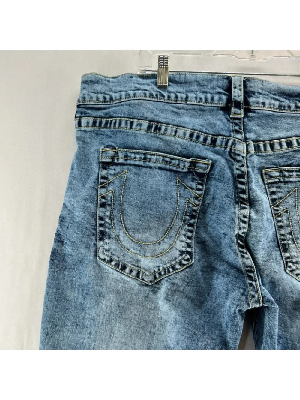True Religion Ricky Relaxed Straight Denim Shorts Mens 42 Stretch Acid Wash Blue